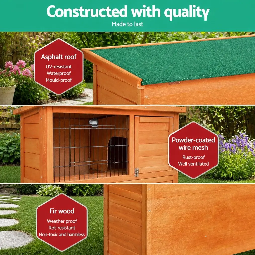 Wooden Rabbit Hutch 88cm Two Storey Pet Cage with Integrated Outdoor Run for Small Animals