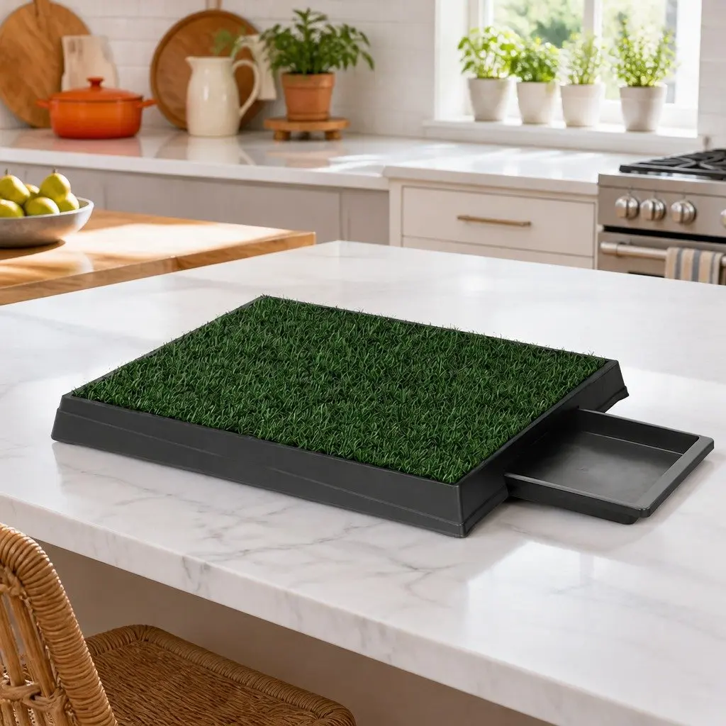 Dog Training Pad 2 Pack Portable Tray Synthetic Grass Indoor Outdoor