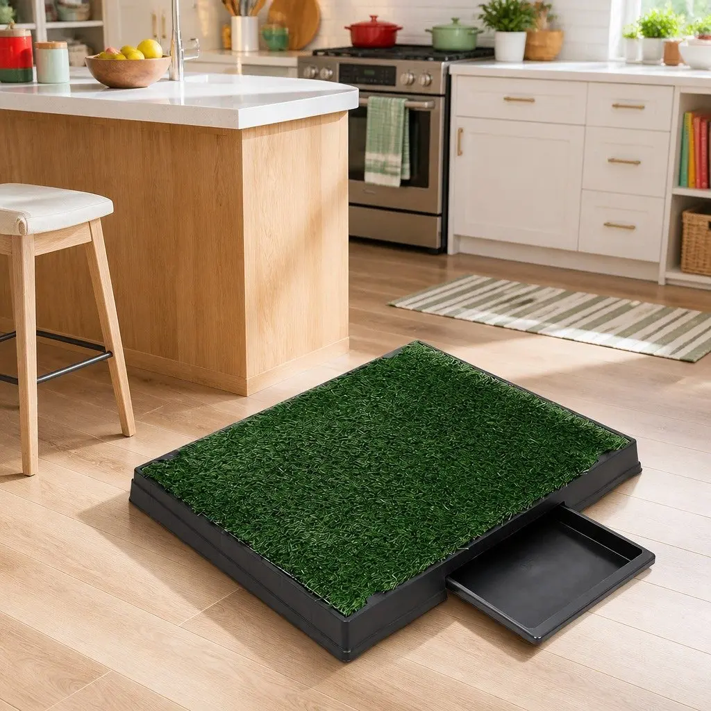 Dog Training Pad 2 Pack Portable Tray Synthetic Grass Indoor Outdoor