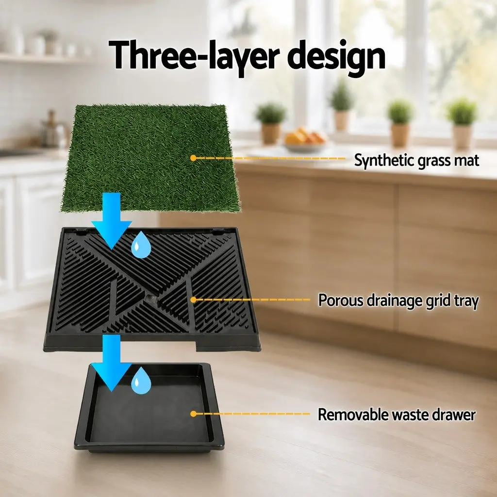 Dog Training Pad 2 Pack Portable Tray Synthetic Grass Indoor Outdoor