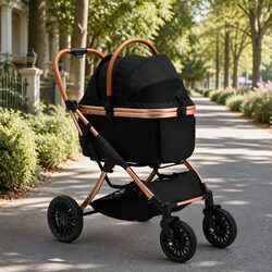 Pet Dog Stroller Pram Foldable Pushchair Large Cat Carrier Travel 4 Wheels Black