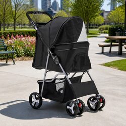 4 Wheel Pet Stroller Fold Small Dog Cat Carrier Travel Pushchair Breathable Mesh
