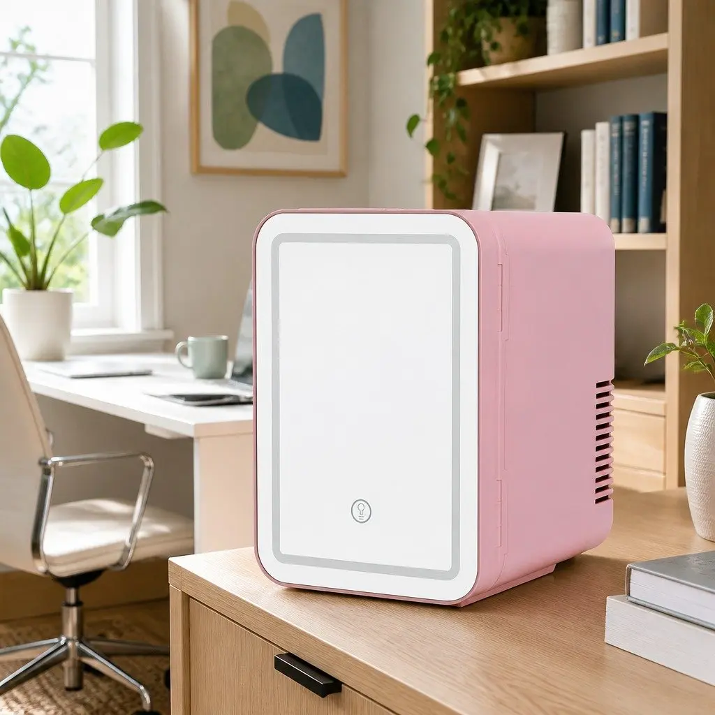 Mini Fridge 4L Portable Skincare Cooler Warmer with LED Mirror Pink