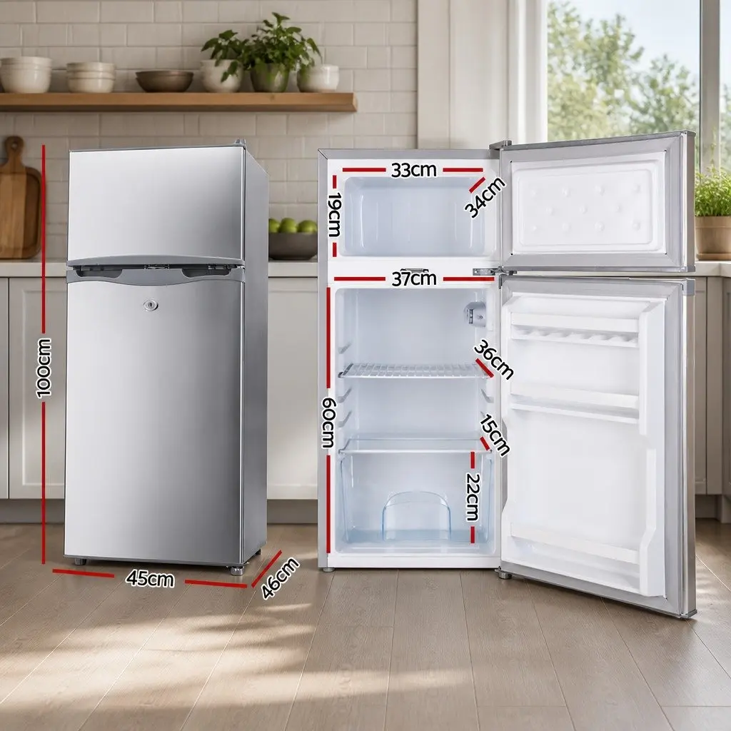 100L Portable Fridge Freezer 12V 24V 240V Upright Bar Camping Caravan Silver