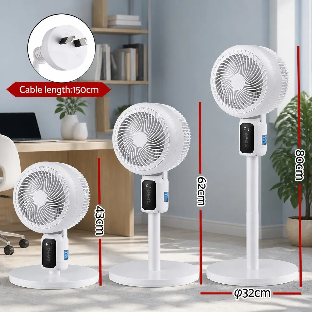 Pedestal Fan 80cm Height Adjustable Remote Control 3 Speed 12H Timer