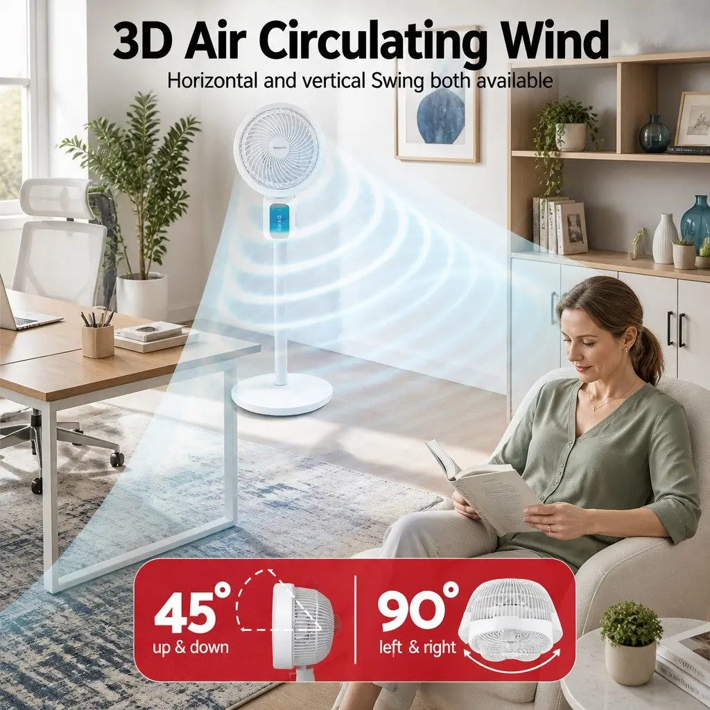 Pedestal Fan 80cm Height Adjustable Remote Control 3 Speed 12H Timer
