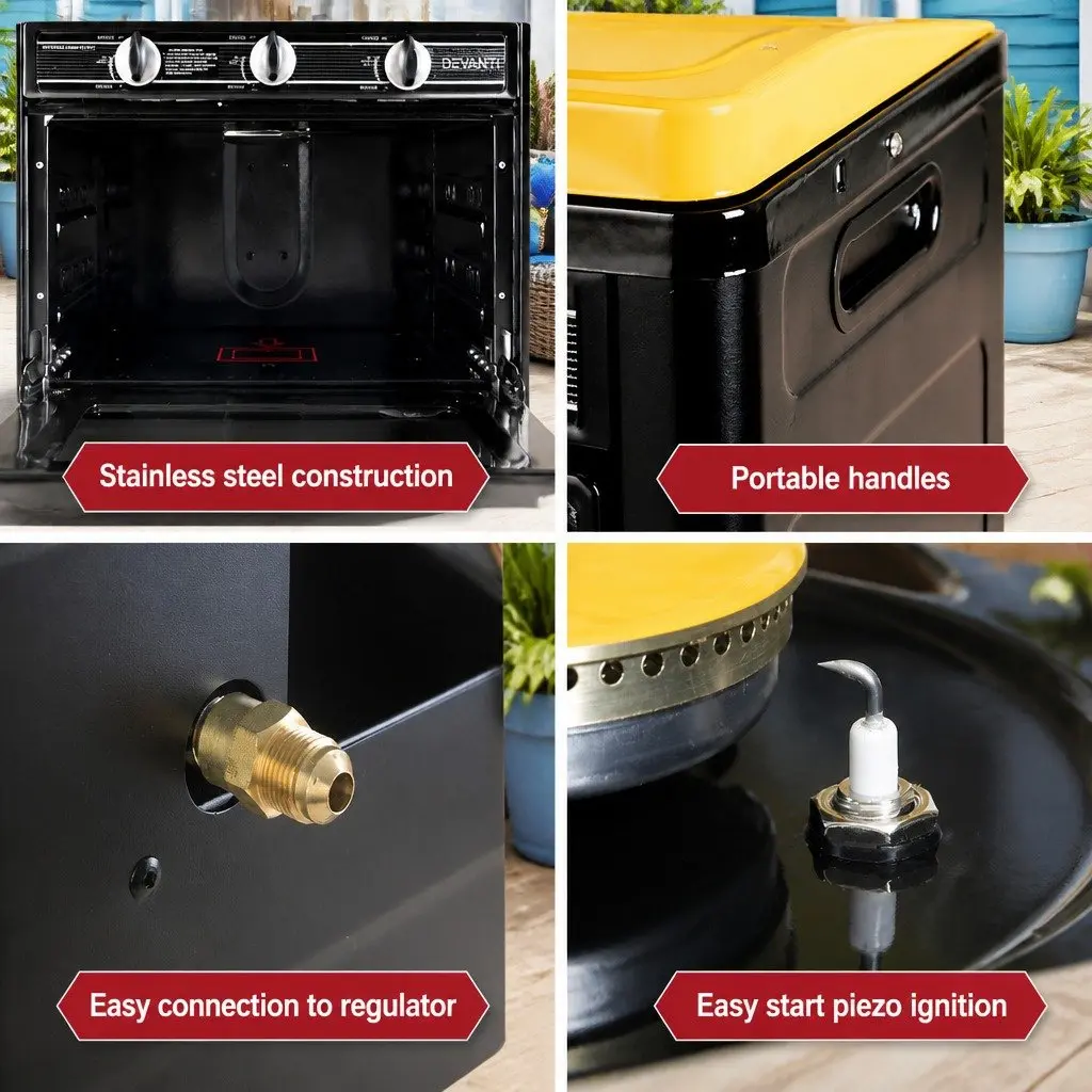 Portable Gas Oven and Stove Dual Burner Outdoor Cooking Stainless Steel