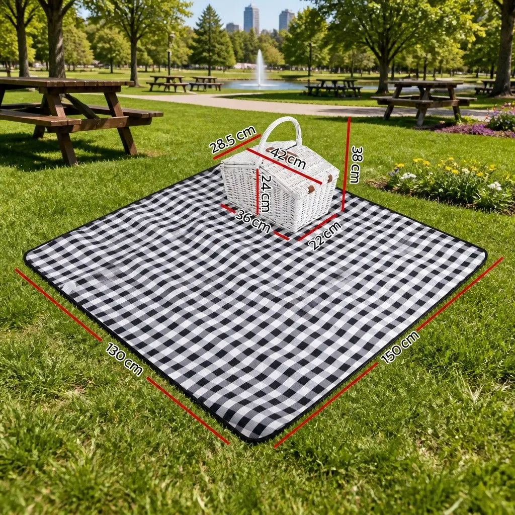 2 Person Picnic Basket Set Willow Insulated Blanket Wine Glasses Cutlery