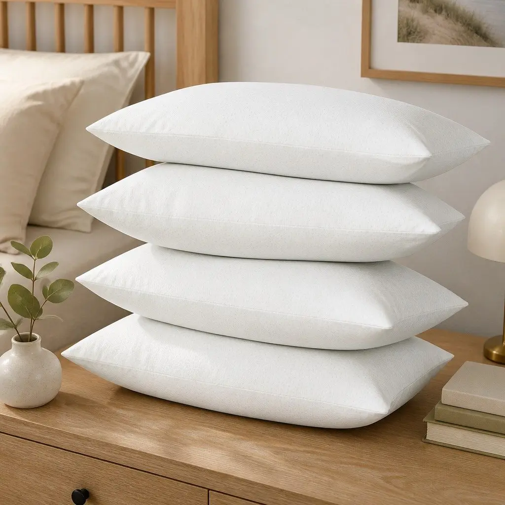 Bamboo Pillow 4 Pack Medium Firm and Firm White Moisture-Wicking Family Hotel Bedding Set