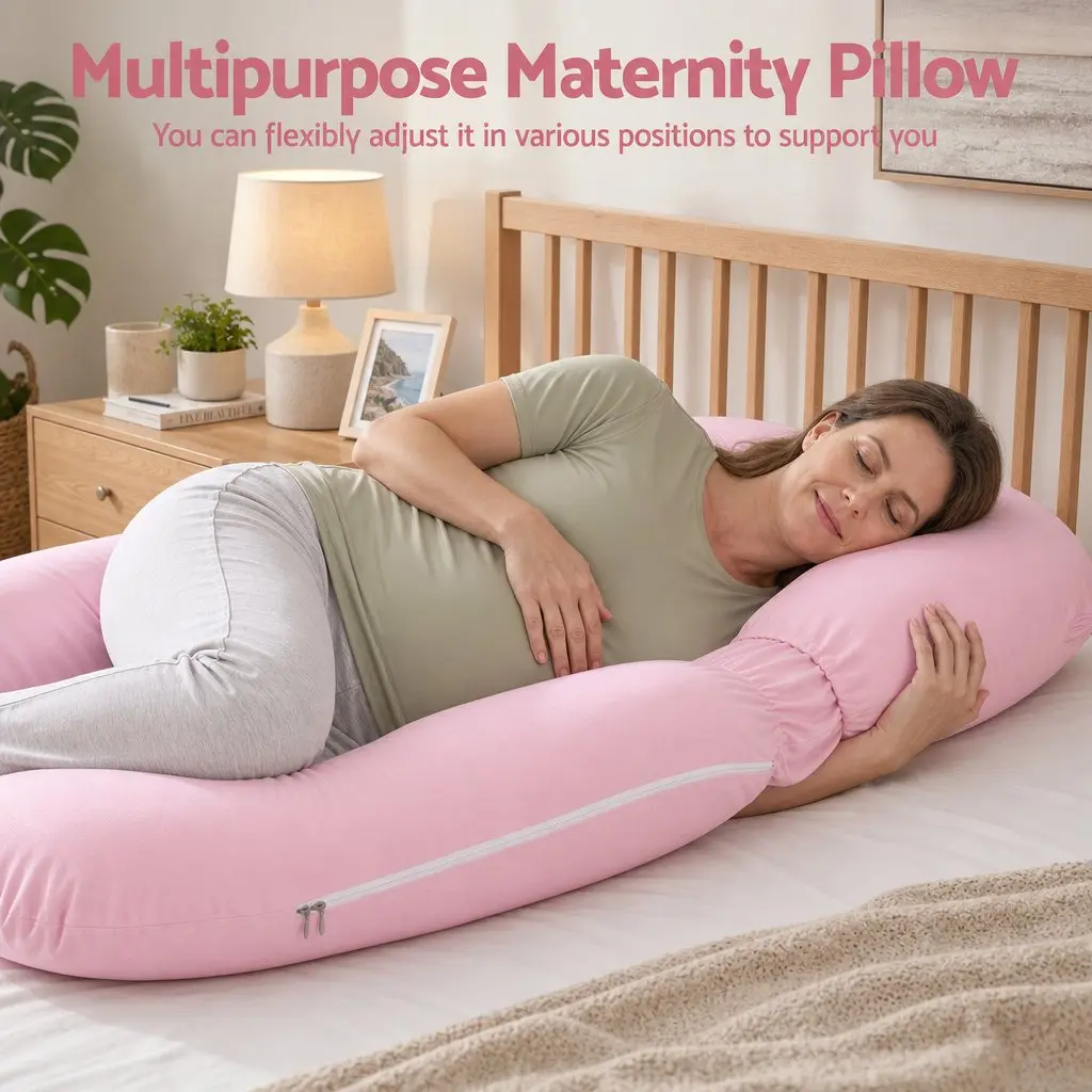 U Shaped Full Body Pregnancy Pillow with Cotton Jersey Cover for Maternity Sleep
