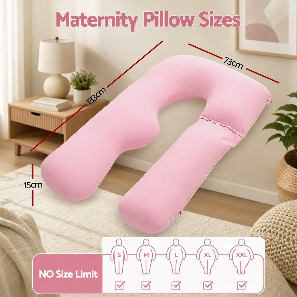 U Shaped Full Body Pregnancy Pillow with Cotton Jersey Cover for Maternity Sleep
