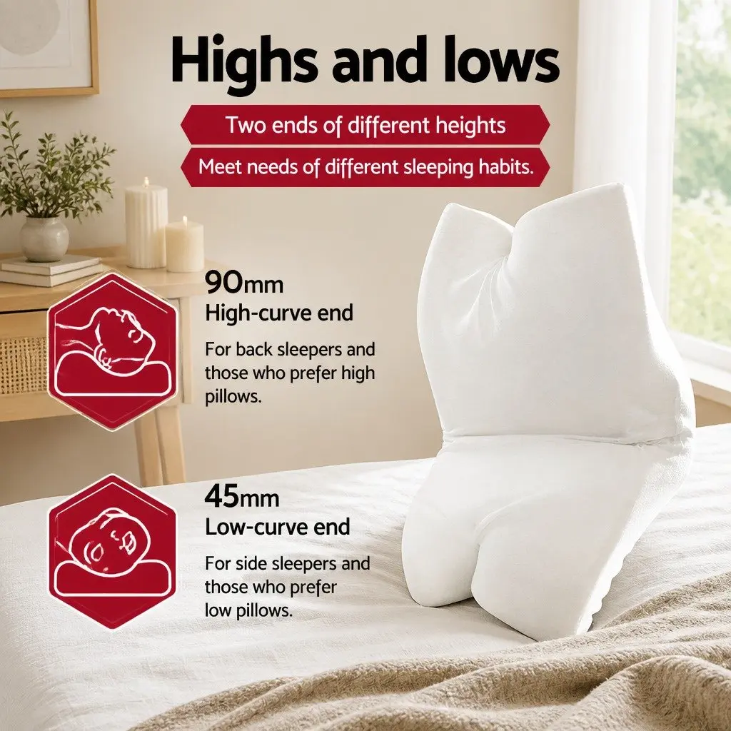 Memory Foam Pillow 60x35cm Ergonomic Butterfly Shape Neck Cervical Support Grey