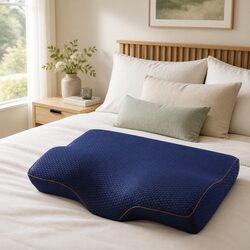 Memory Foam Pillow Neck Cervical Butterfly Ergonomic Support Navy Contour Sleep