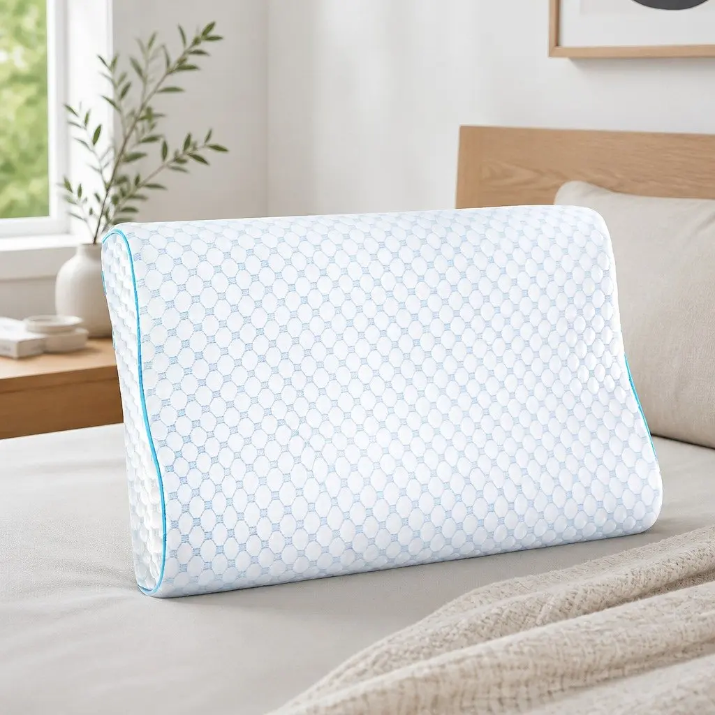 Memory Foam Contour Pillow 60cm x 40cm Cool Gel Ice Silk Cover Head Neck Support White