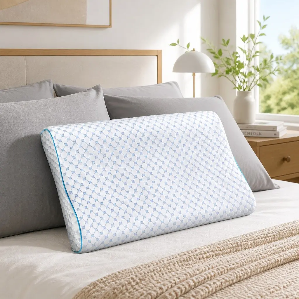 Memory Foam Contour Pillow 60cm x 40cm Cool Gel Ice Silk Cover Head Neck Support White