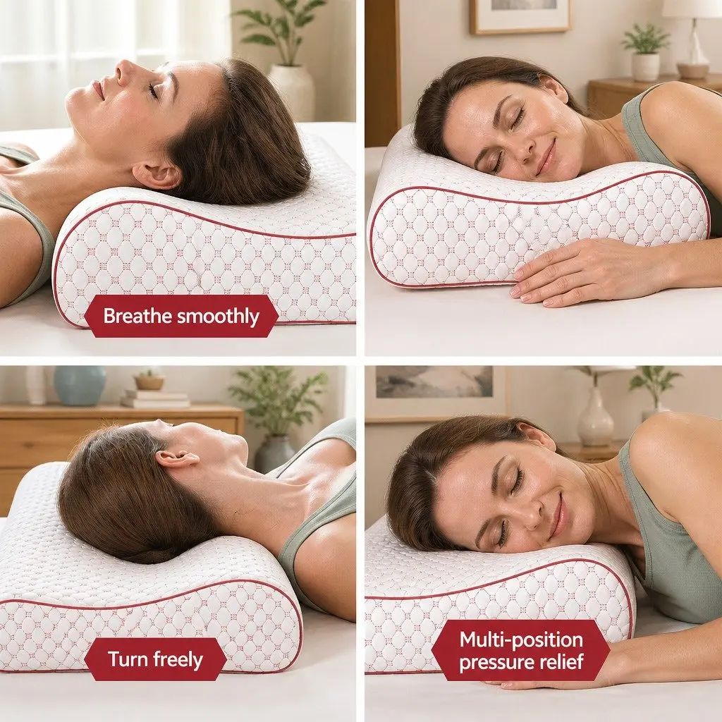 Memory Foam Contour Pillow 60cm x 40cm Cool Gel Ice Silk Cover Head Neck Support White