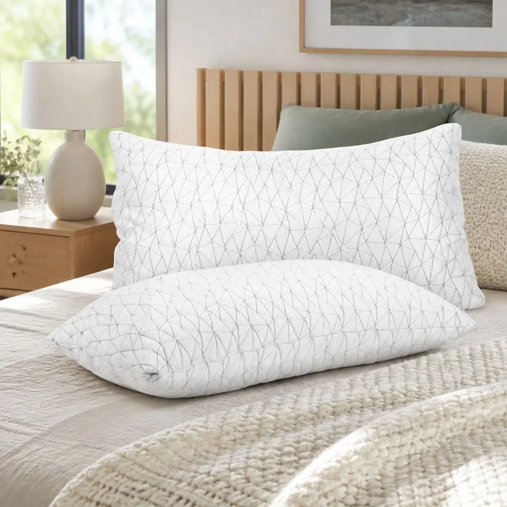 Memory Foam Pillow King Size Twin Pack Gel-Infused Shredded Foam White