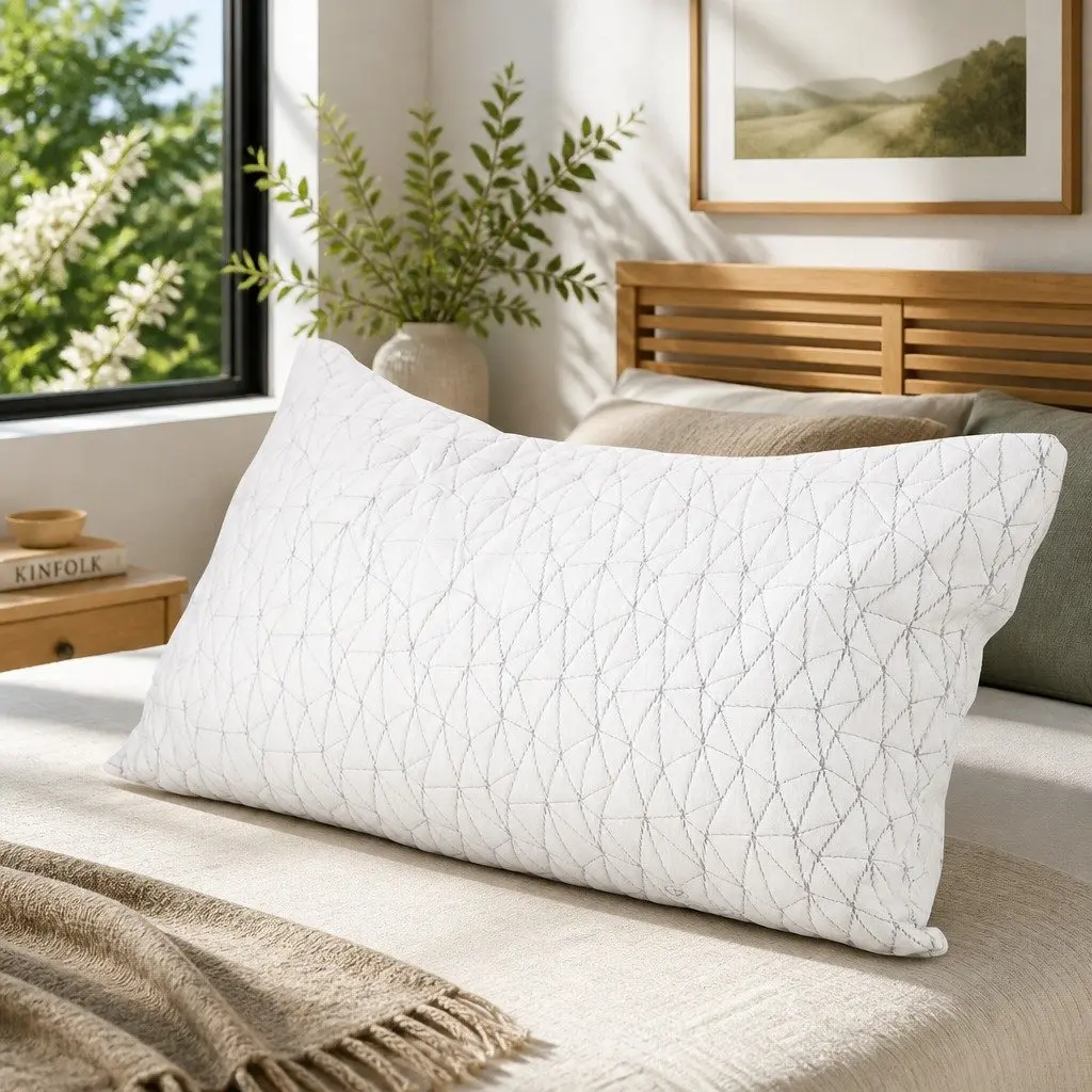Memory Foam Pillow King Size Twin Pack Gel-Infused Shredded Foam White