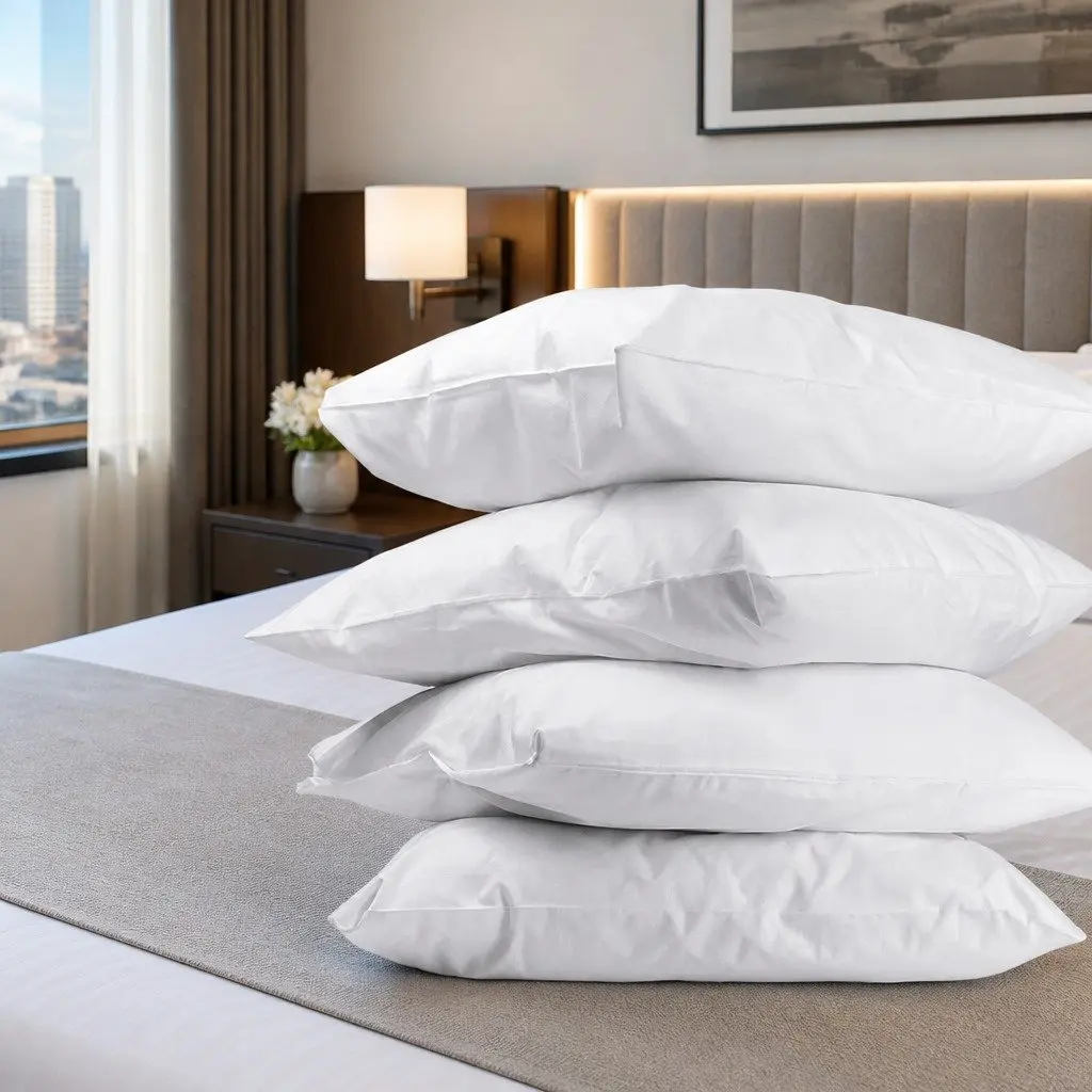 4 Pack Bed Pillow Set Standard Size 48x73cm Firm and Medium Cotton Cover Polyester Fibre Filling