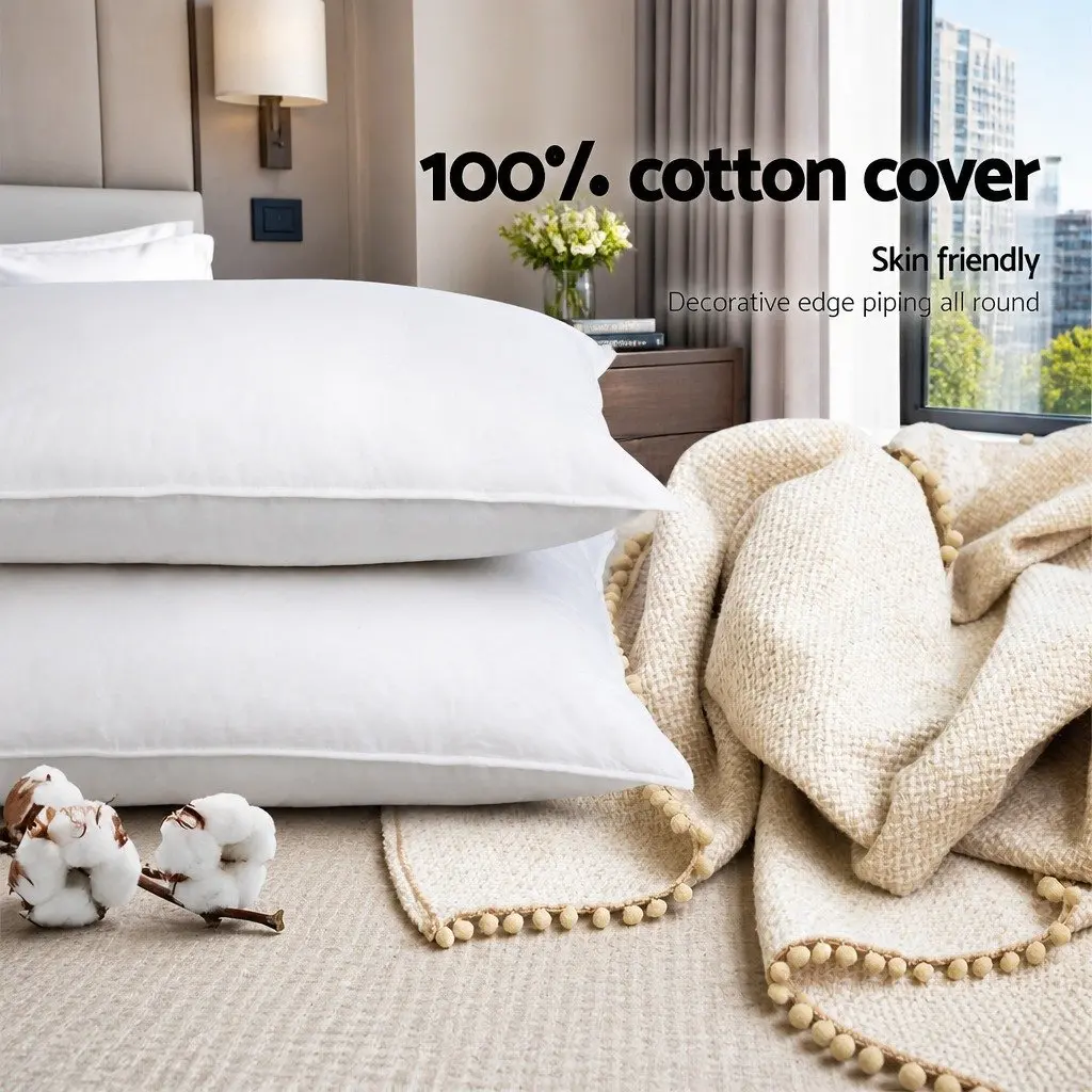 4 Pack Bed Pillow Set Standard Size 48x73cm Firm and Medium Cotton Cover Polyester Fibre Filling