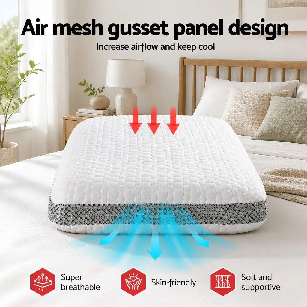 Memory Foam Pillow 60cm x 40cm Neck Support Contoured Breathable Sleep Cushion