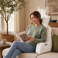 Reading Pillow with Detachable Neck Roll Armrests Sit Up Backrest Support Beige