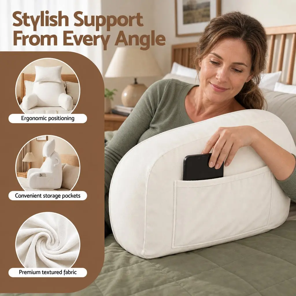Reading Pillow 100cm Detachable Neck Roll Armrests Backrest Support Beige