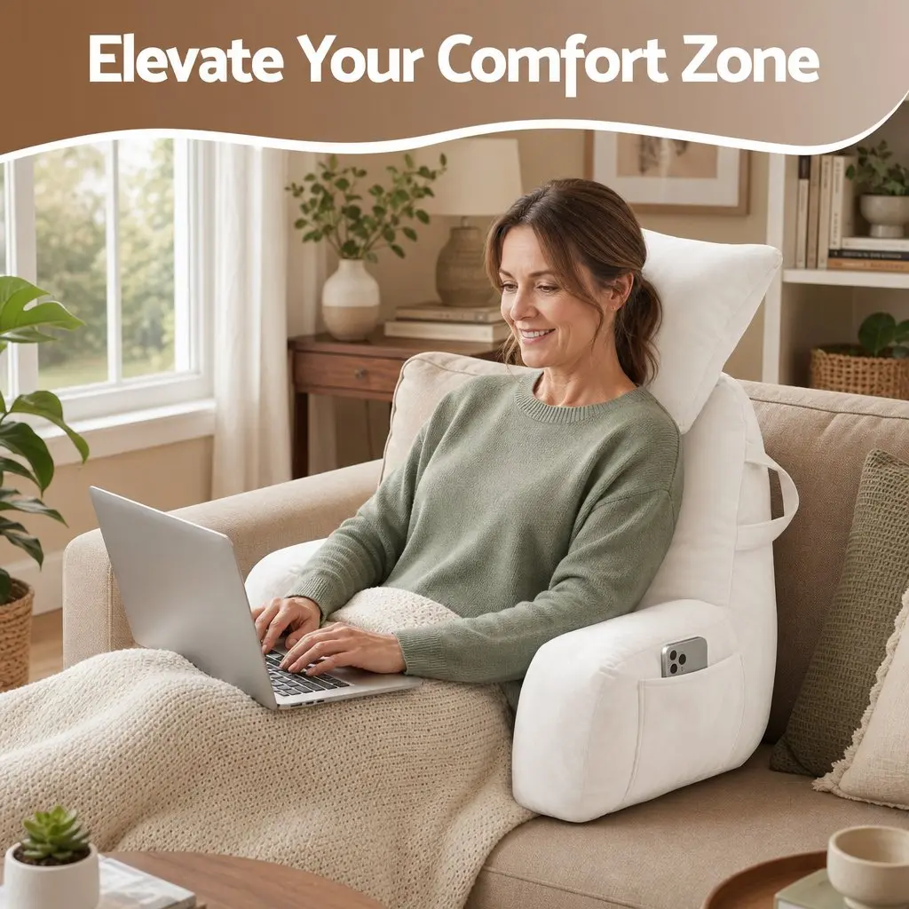 Reading Pillow 100cm Detachable Neck Roll Armrests Backrest Support Beige