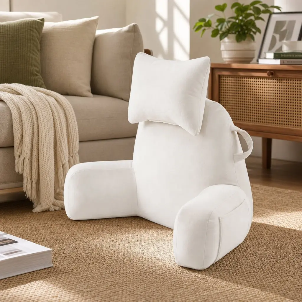 Reading Pillow 100cm Detachable Neck Roll Armrests Backrest Support Beige
