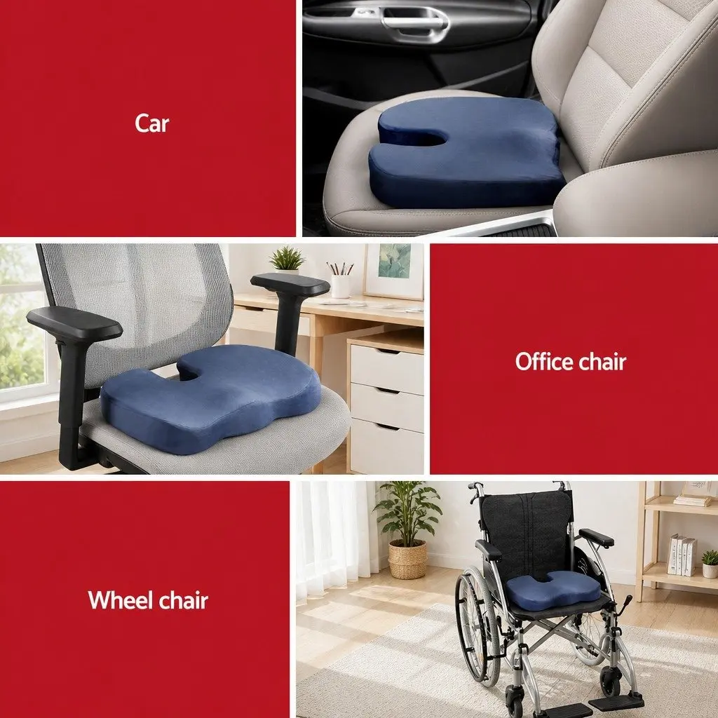 Memory Foam Seat Cushion Ergonomic Chair Pad Back Pain Relief Support Blue