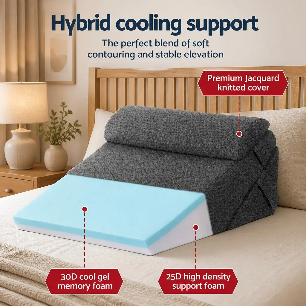 Adjustable Wedge Pillow Grey Multi-Piece Support for Back Neck Leg Comfort