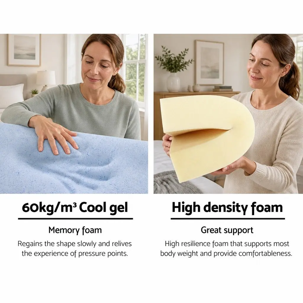 Bed Wedge Support Pillow 62 x 64 x 30cm Cool Gel Memory Foam Removable Waterproof Cover