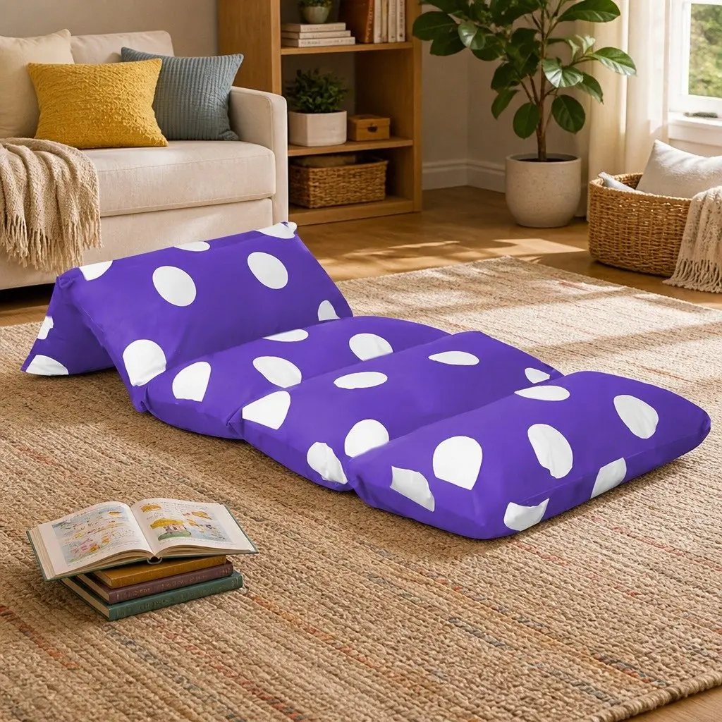 Kids Large Foldable Floor Lounger Pillow Cushion Purple Reading