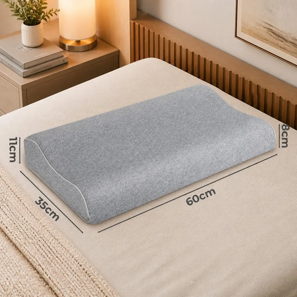 Ergonomic Neck Support Memory Foam Pillow Pair 60cm x 35cm Bamboo Charcoal Grey Removable Case