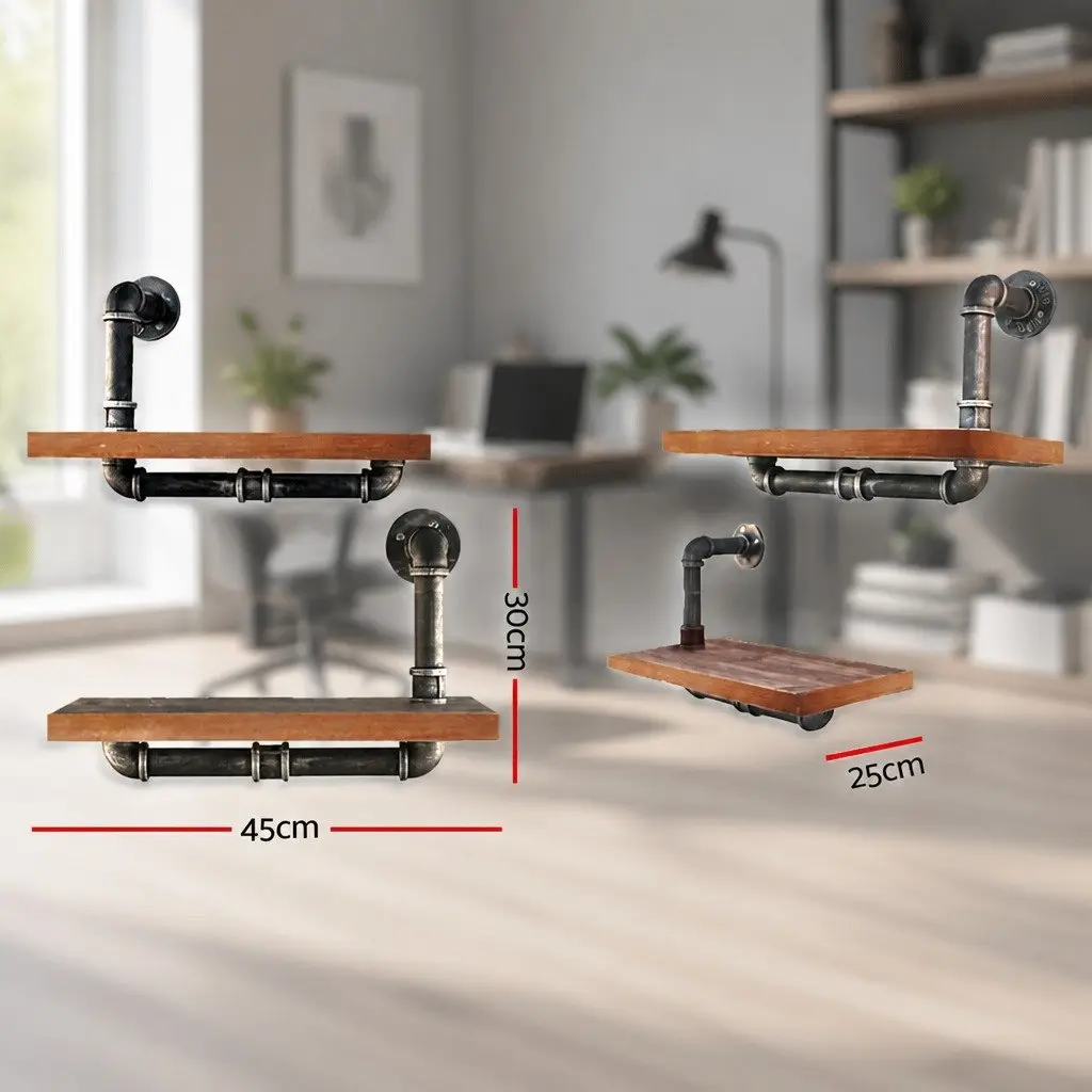 3 Tier Industrial Pipe Shelf DIY Floating Shelves Brown Rustic Home Storage