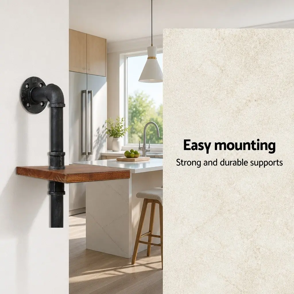 5 Tier Floating Shelf Unit Industrial Style Brown Pine Wood and Metal Wall Mount Storage