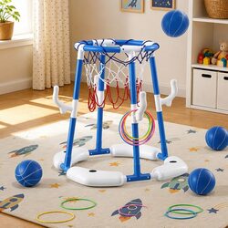 Kids Basketball Hoop Ring Toss 2-in-1 Sports Activity Centre Blue Indoor Outdoor