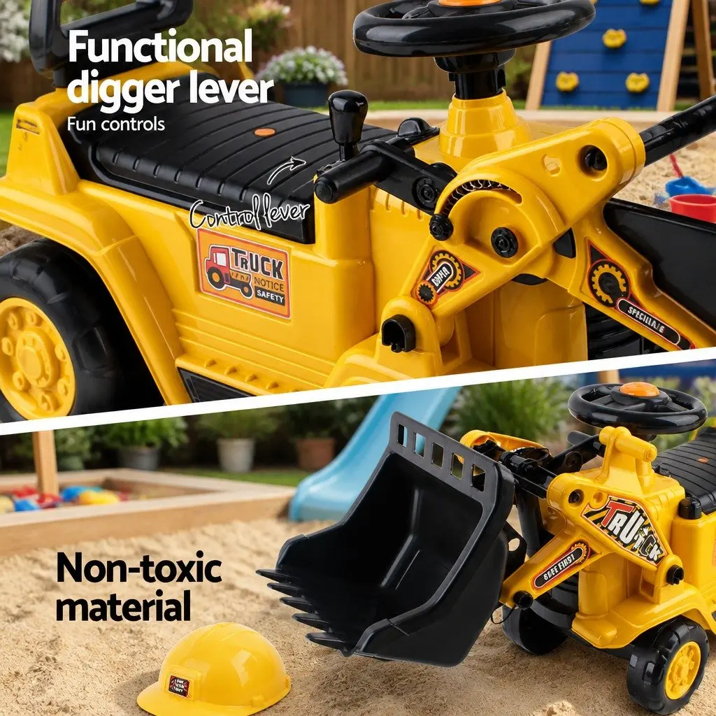 Kids Ride On Excavator Toy Yellow Realistic Hand Controls
