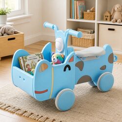 Kids Ride On Push Car Toy with Storage Blue Foot-to-Floor Vehicle for Toddlers