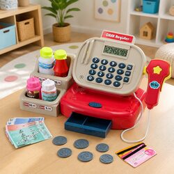 Kids Cash Register Pretend Play Set Shopping Role Play Toy with Calculator
