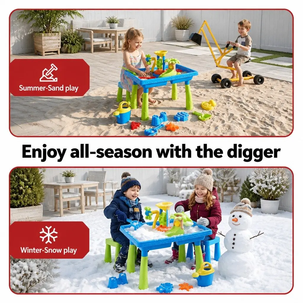 Ride On Digger Toy Set with Sand Water Table for Outdoor Play