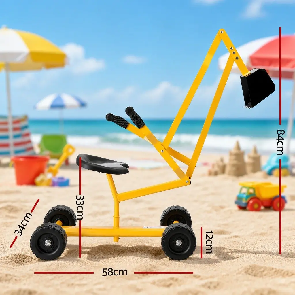 Kids Ride On Digger Toy 360 Degrees Rotatable Seat Sturdy Metal Frame Yellow