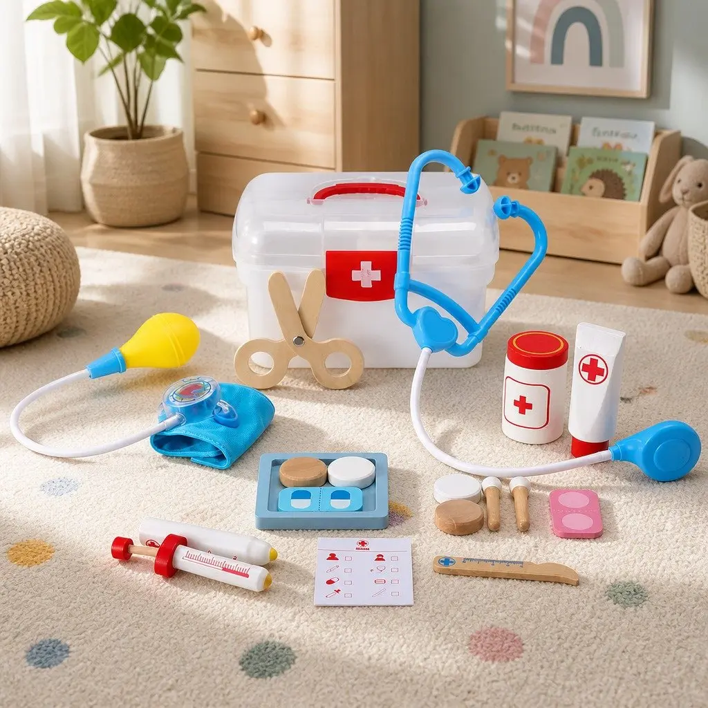 Kids Doctor Nurse Medical Pretend Play Set 16 Pieces Toy Kit with Wearable Stethoscope
