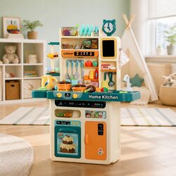 Kids Pretend Play Kitchen Set Cooking Toys Steam Light Sound Water Sink 73pcs