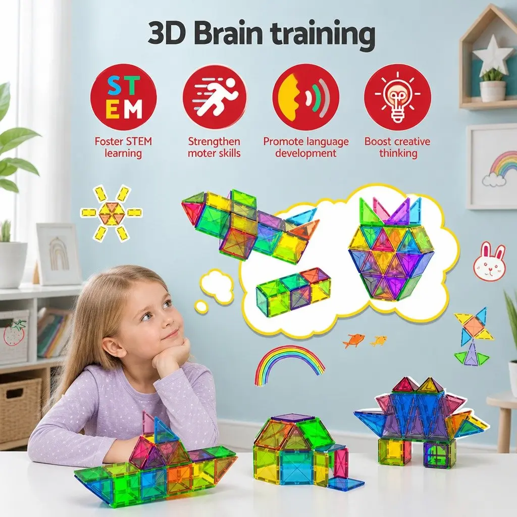 Magnetic Tiles Building Toys 60pcs STEM Educational Construction Set for Kids