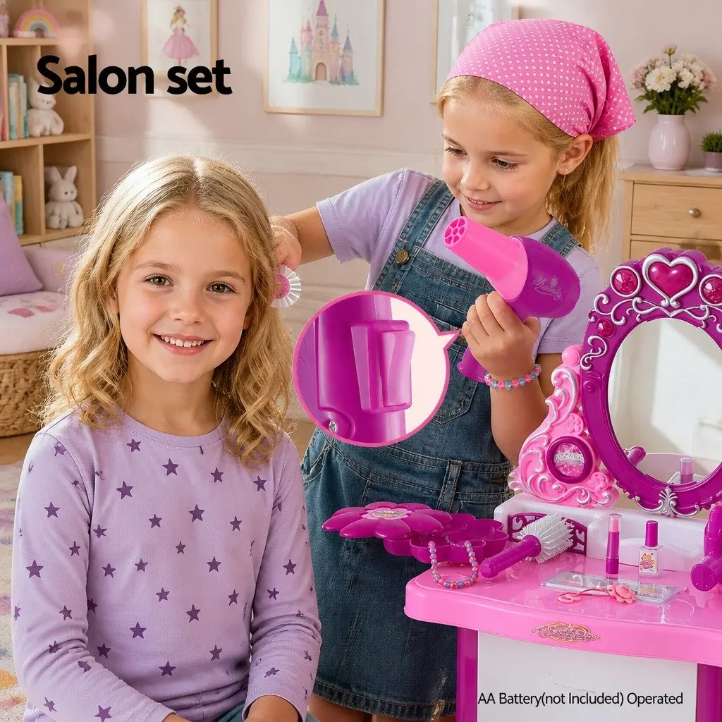 Kids Pretend Play Makeup Dressing Table Vanity Set with Chair and Accessories Pink