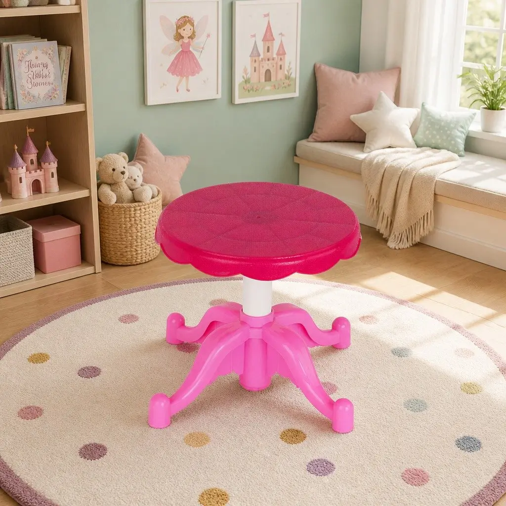 Kids Pretend Play Makeup Dressing Table Vanity Set with Chair and Accessories Pink