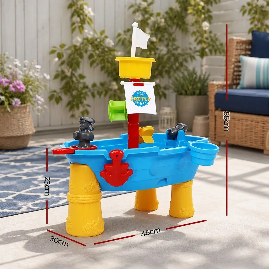 Kids Sand Water Table Outdoor Activity Toy Blue Movable Waterwheel Rotating Propeller Suitable for Ages 3 Years and Older