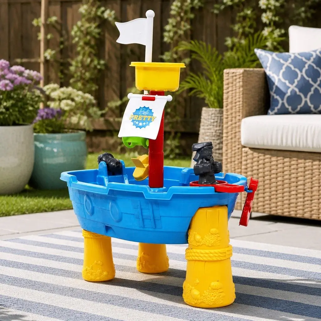Kids Sand Water Table Outdoor Activity Toy Blue Movable Waterwheel Rotating Propeller Suitable for Ages 3 Years and Older