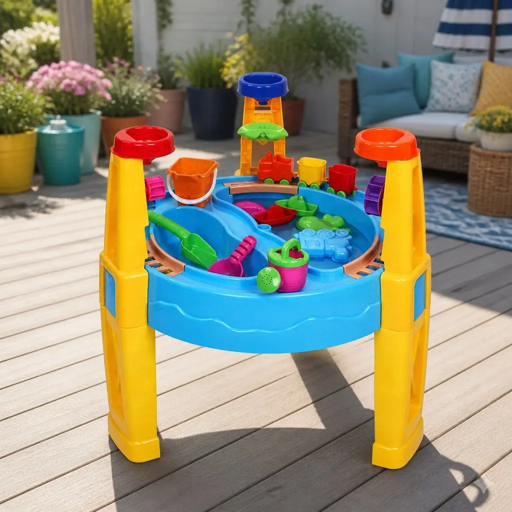 Sand and Water Table Play Set with Umbrella 26 Pieces Outdoor Toy for Kids